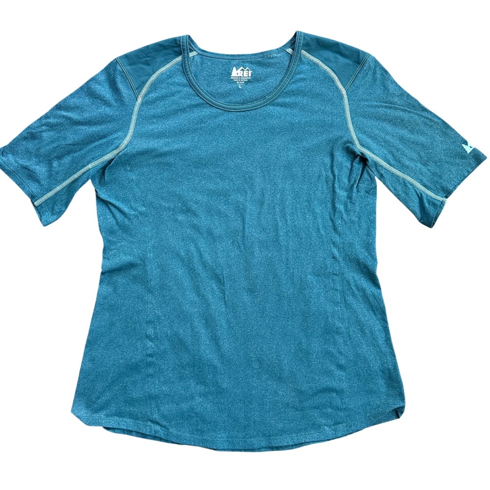 REI Co-op Active T-Shirt Womens Large Teal Blue Heathered Hiking Performance Top